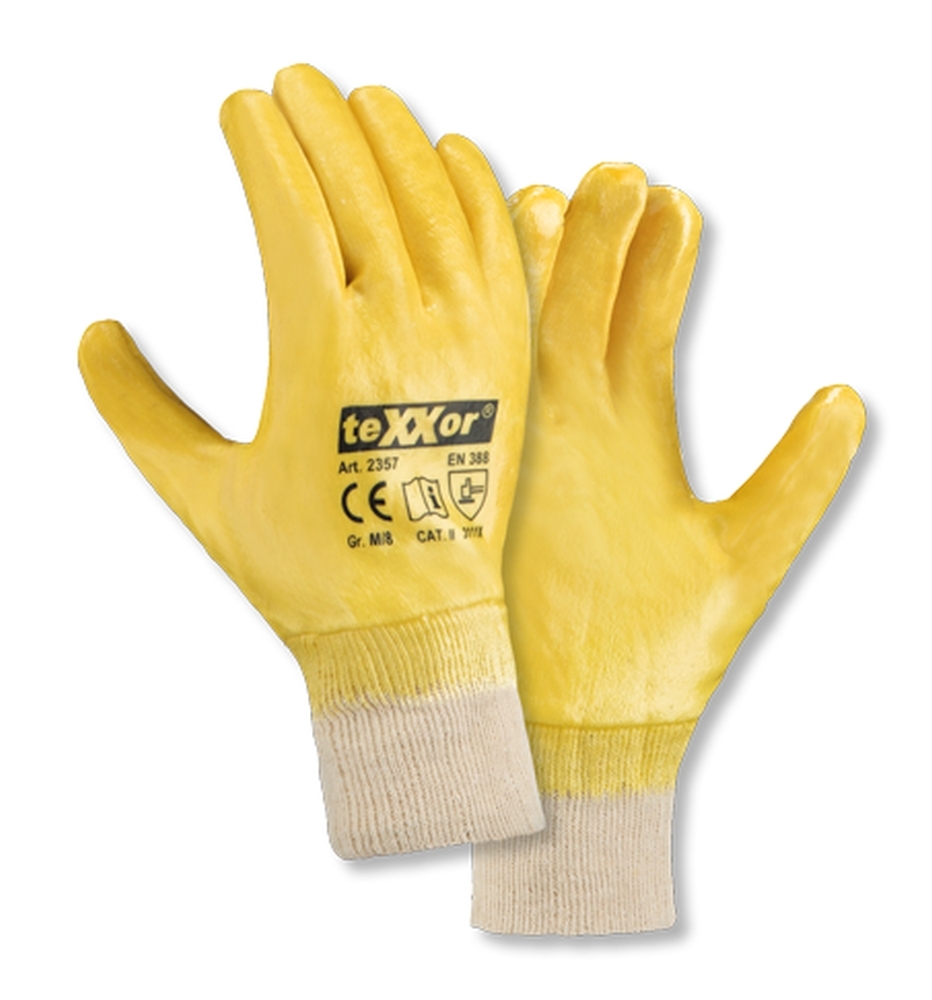 teXXor® Nitril-Handschuhe 'STRICKBUND', Nitril-Vollbeschichtung (gelb), 10 