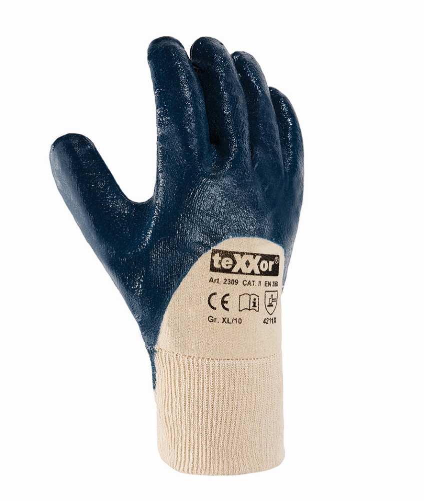 teXXor® Nitril-Handschuhe 'STRICKBUND', 3/4 Nitril-Beschichtung (blau), 11 