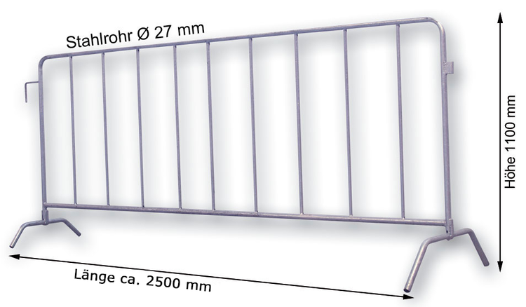 Absperrgitter Typ L 'Fence' aus Stahl, Länge 2500 mm, mit angeschweißten Füßen