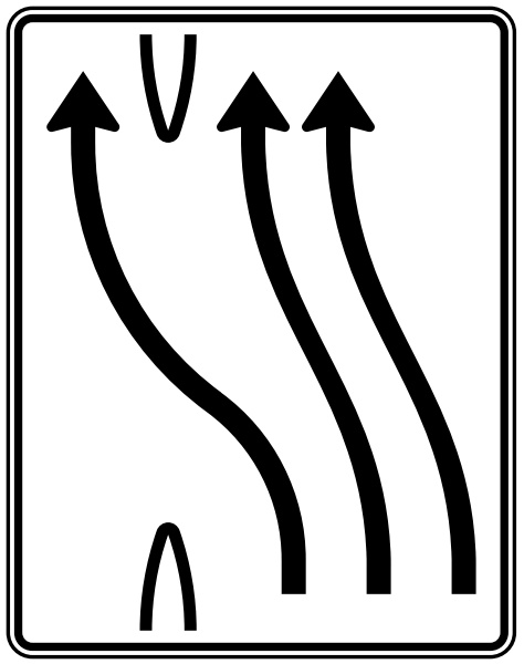 Modellbeispiel: VZ Nr. 501-14 3-streifig nach links, 1 Fahrstreifen übergeleitet