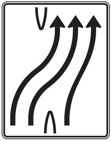 Modellbeispiel: VZ Nr. 501-25 3-streifig nach rechts, 2 Fahrstreifen übergeleitet