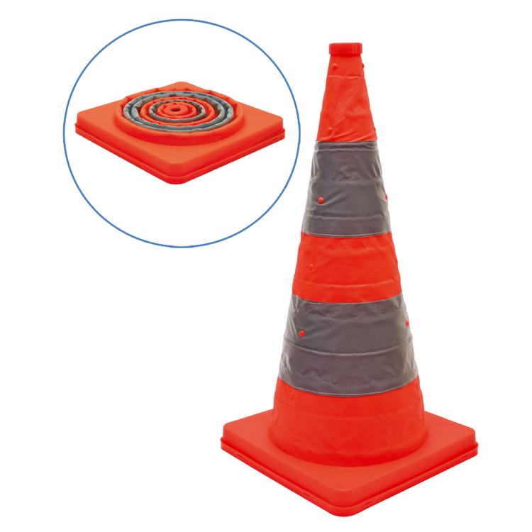 Faltleitkegel 'Cone', Höhe 700 mm, mit integriertem Blinklicht, orange-silber