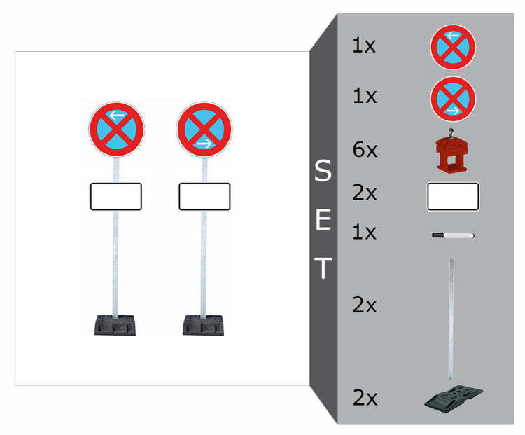 Haltverbotszonen-Set mobil 'SIGN I', inkl. Schilder in RA1, Schaftrohre, 2 Fußplatten, nicht gem. TL