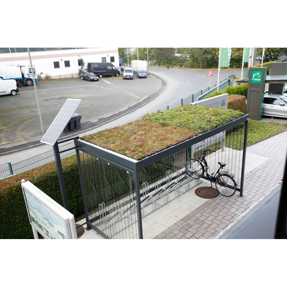 Fahrradüberdachung Pro-SET 'Modell K4 b/b' mit Dachbegrünung u. 4702XBF, 2510 mm