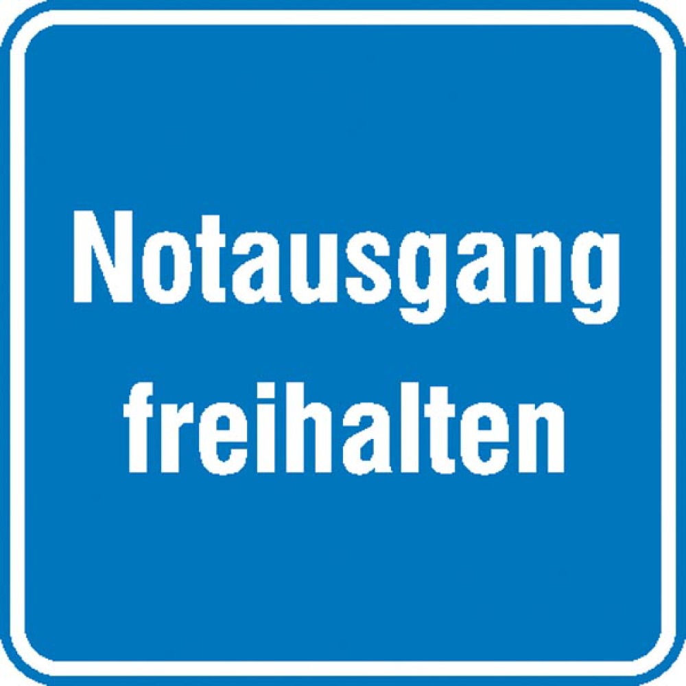Modellbeispiel: Hinweisschild für Betriebssicherheit, Notausgang freihalten (Art. 11.0714)