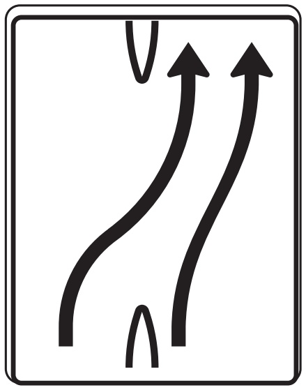 Modellbeispiel: VZ Nr. 501-23 2-streifig nach rechts, 1 Fahrstreifen übergeleitet