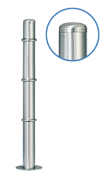 Absperrpfosten 'Acero Rundkopf' (V2A) Ø 76 mm, Edelstahl, 3 Zierringe (OMU)