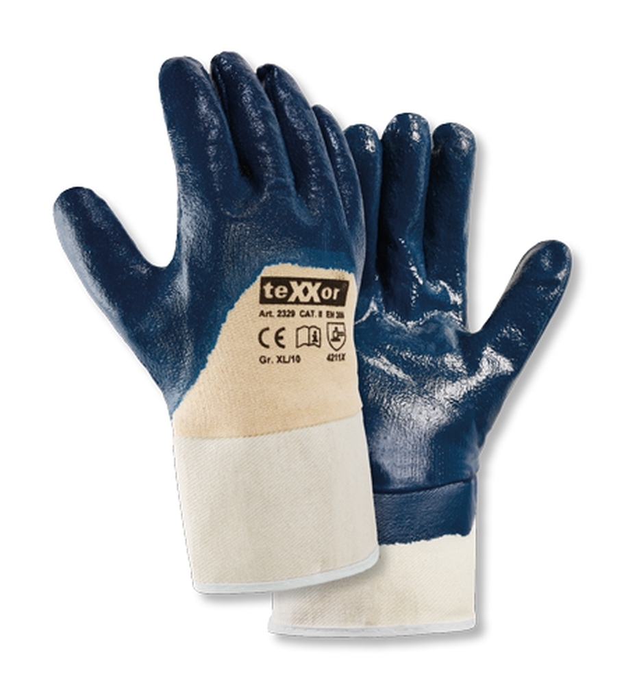 teXXor® Nitril-Handschuhe 'STULPE', 3/4 Nitril-Beschichtung (blau), 10 