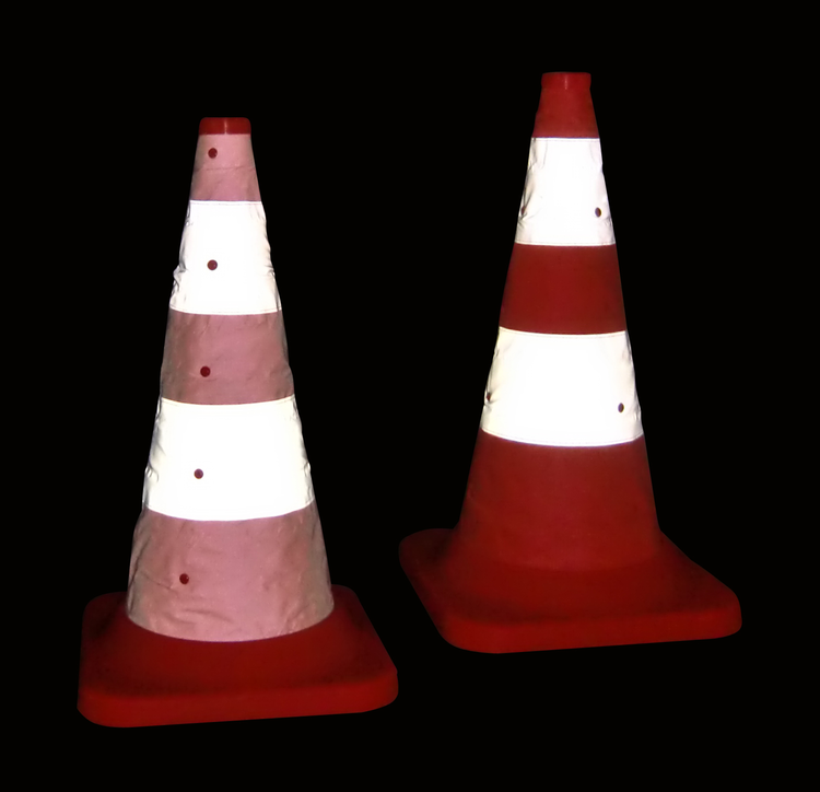 Faltleitkegel 'Cone Plus', 500 mm, gem. StVZO, Vollgummifuß, Blinklicht, orange-silber, vollrefl.
