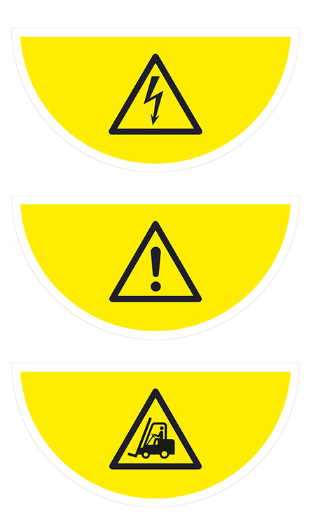 Modellbeispiele: Boden-Sicherheitskennzeichen -Warnschild- aus Folie (v.o. Art. 39762, 39764 und 39766)