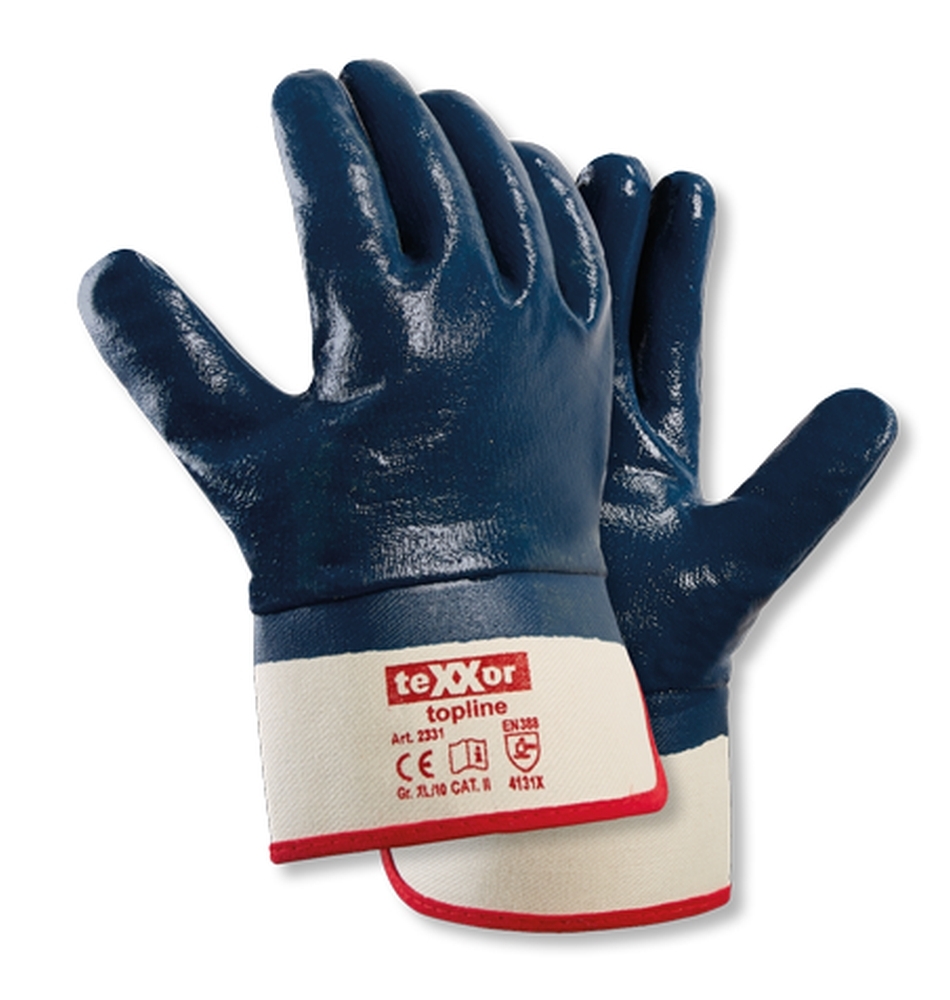 teXXor® topline Nitril-Handschuhe 'STULPE', Nitril-Vollbeschichtung (blau), 10 