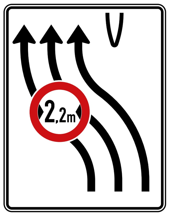 Modellbeispiel: VZ Nr. 505-12 Überleitungstafel ohne Gegenverkehr, dreistreifig nach links