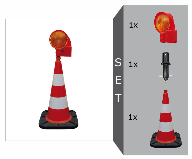 Blitzleuchten-Set 'RED I' mit TL-Leitkegel 500 mm, rot-weiß, Blitzleuchte 'TopFlash', LK-Adapter