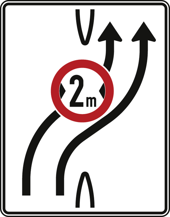 Modellbeispiel: VZ Nr. 505-21 Überleitungstafel ohne Gegenverkehr, zweistreifig nach rechts