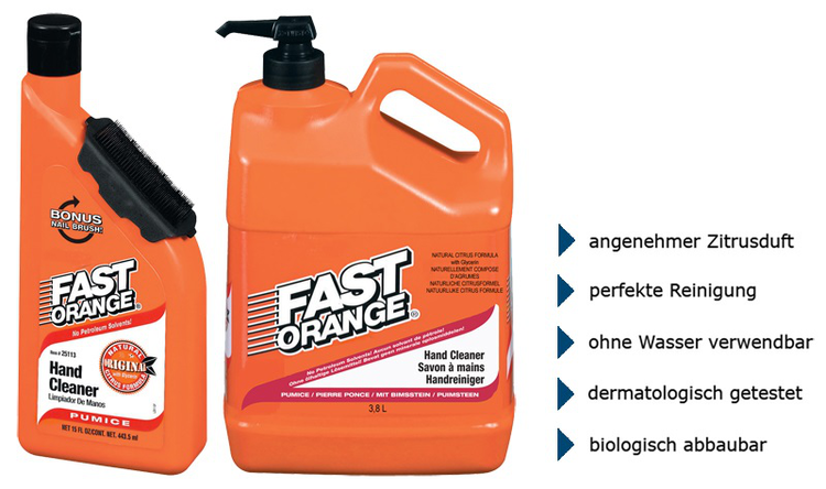 Handreiniger 'Fast Orange' auf Limonenbasis und Lösemittel aus Orangenextrakten