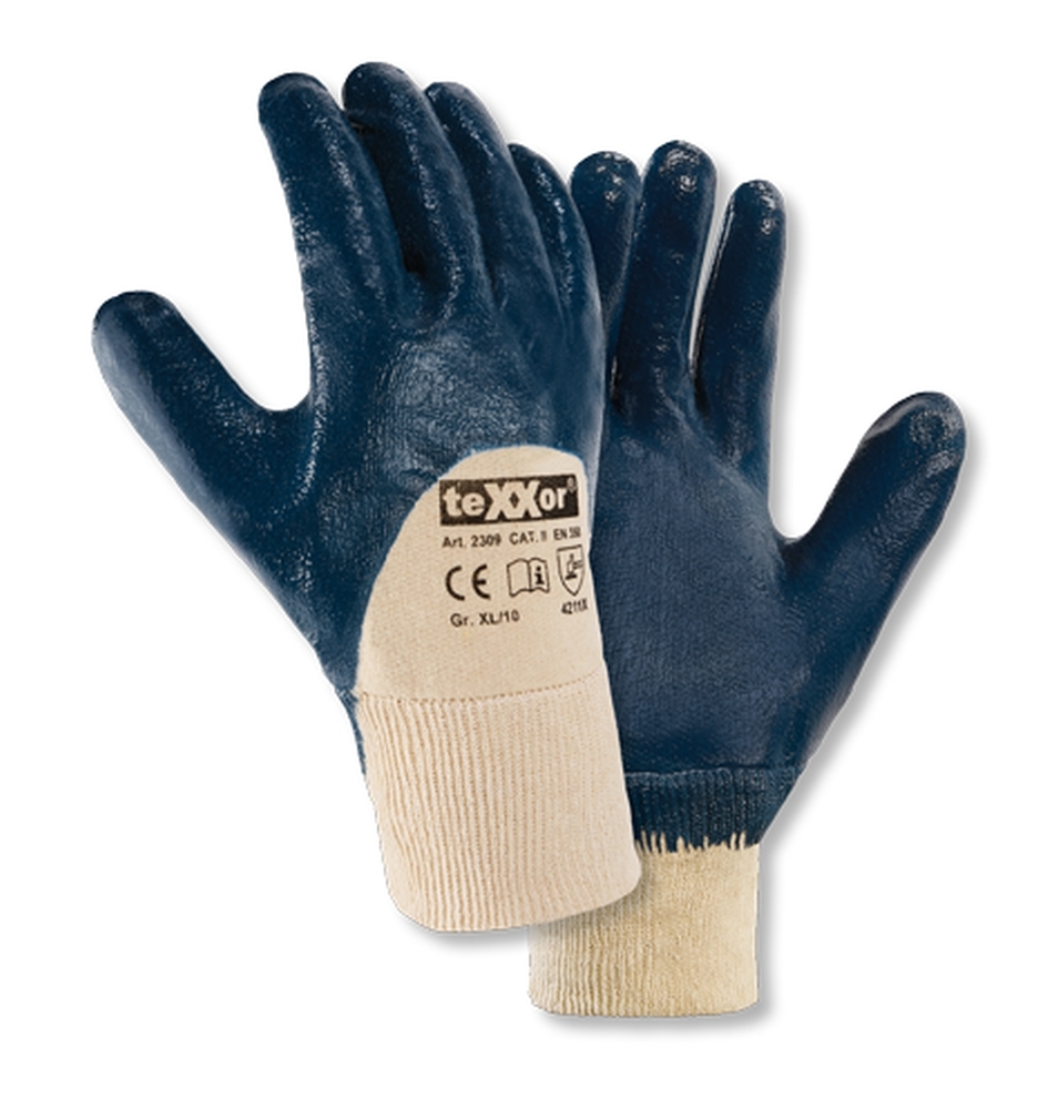 teXXor® Nitril-Handschuhe 'STRICKBUND', 3/4 Nitril-Beschichtung (blau), 11 