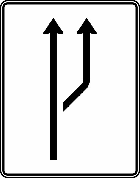 Anwendungsbeispiel: VZ Nr. 541-20 Aufweitungstafel ohne Gegenverkehr, 1-streifig plus Fahrstreifen rechts
