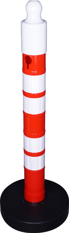 Modellbeispiel: Kettenpfosten -Maxi Plus- aus PP, Höhe 1200 mm, Ø 110 mm, rot/weiß, mit befüllbarem Fuß (Art. 12910)