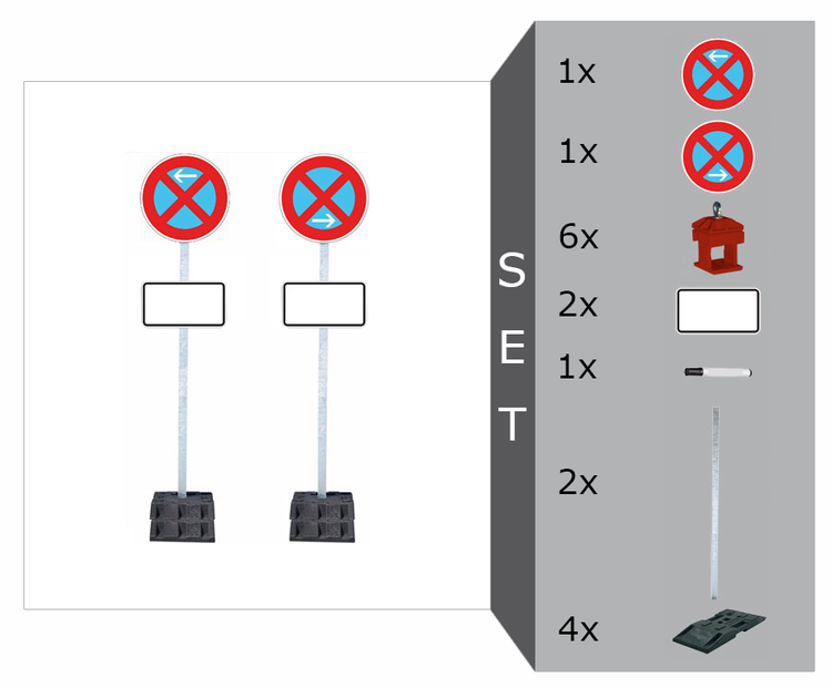 Haltverbotszonen-Set mobil 'SIGN II', inkl. Schilder in RA1, Schaftrohre, 4 Fußplatten, nicht gem. TL