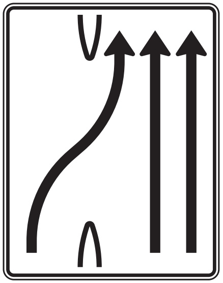 Modellbeispiel: VZ Nr. 501-27 1-streifig nach rechts, 2 Fahrstreifen geradeaus