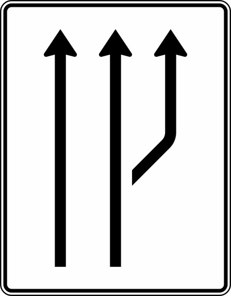 Anwendungsbeispiel: VZ Nr. 541-21 Aufweitungstafel ohne Gegenverkehr, 2-streifig plus Fahrstreifen rechts
