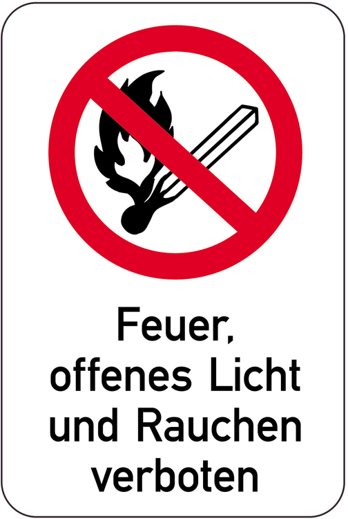 Modellbeispiel: Sonderschild, Feuer, offenes Licht und Rauchen verboten (Art. 14968)