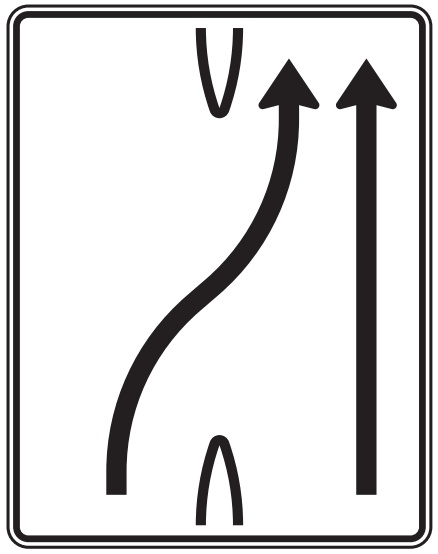 Modellbeispiel: VZ Nr. 501-26 1-streifig nach rechts, 1 Fahrstreifen geradeaus