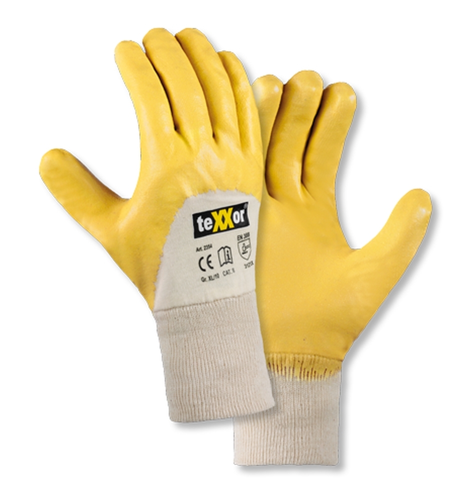 teXXor® Nitril-Handschuhe 'STRICKBUND', 3/4 Nitril-Beschichtung (gelb), 9 