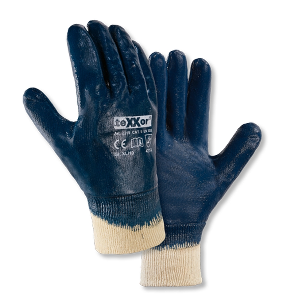 teXXor® Nitril-Handschuhe 'STRICKBUND', Nitril-Vollbeschichtung (blau), 9 