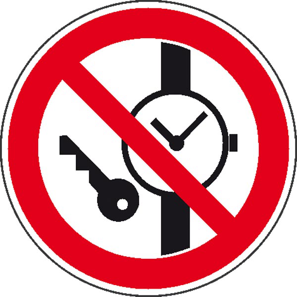 Modellbeispiel: Verbotsschild Mitführen von Metallteilen und Uhren verboten (Art. 21.0911)