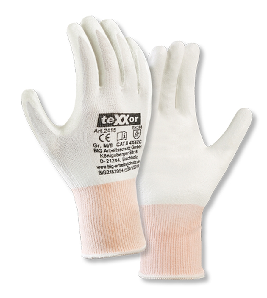teXXor® Schnittschutz-Strickhandschuhe 'PU-BESCHICHTUNG', weiß, M-Stärke 1,1 mm