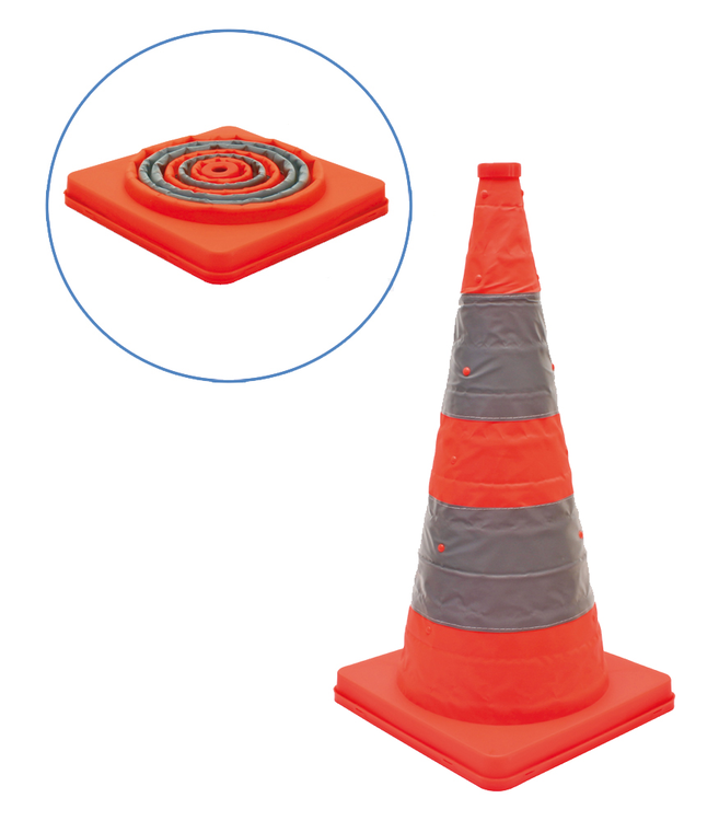 Faltleitkegel 'Cone', Höhe 600 mm, mit integriertem Blinklicht, orange-silber, vollreflektierend