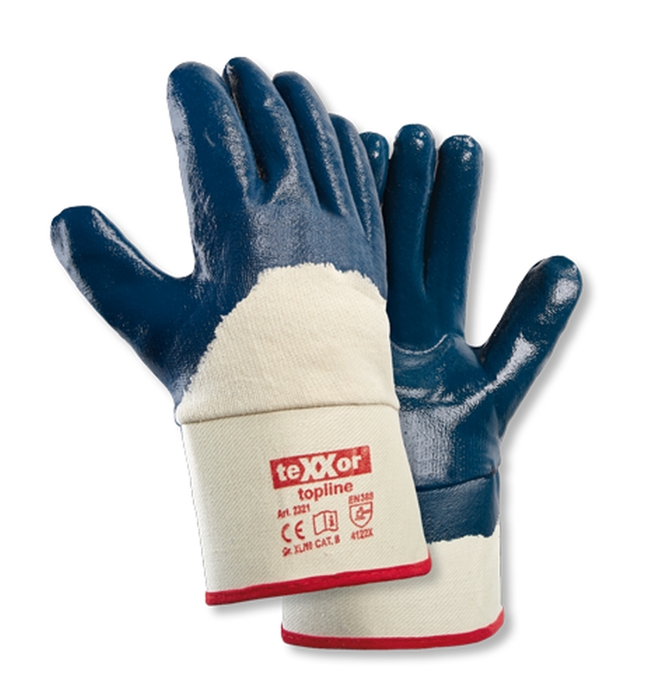 teXXor® topline Nitril-Handschuhe 'STULPE', 3/4 Nitril-Beschichtung (blau), 11 