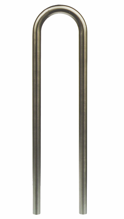 Modellbeispiel: Anlehn-/Absperrbügel aus Edelstahl, Ø 48 mm, Breite 300 mm, Höhe 800 mm, ohne Querholm (Art. 449.30)