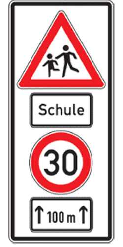 Modellbeispiel: Schulwegschild -Schule - Tempo 30 - 100 m- Art. ksw40160721
