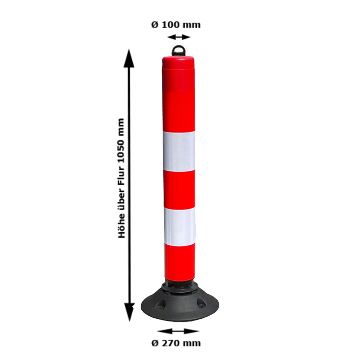 Leitzylinder 'Cone' Ø 100 mm, anfahrbar, vollreflektierend, Höhe 1050 mm, mit Kettenaufnahme