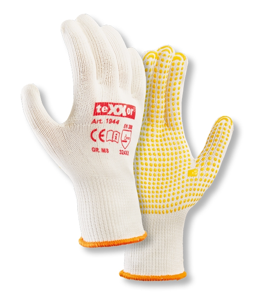 teXXor® Mittelstrick-Handschuhe 'BAUMWOLLE/NYLON', beige/gelbe Noppen, 8 