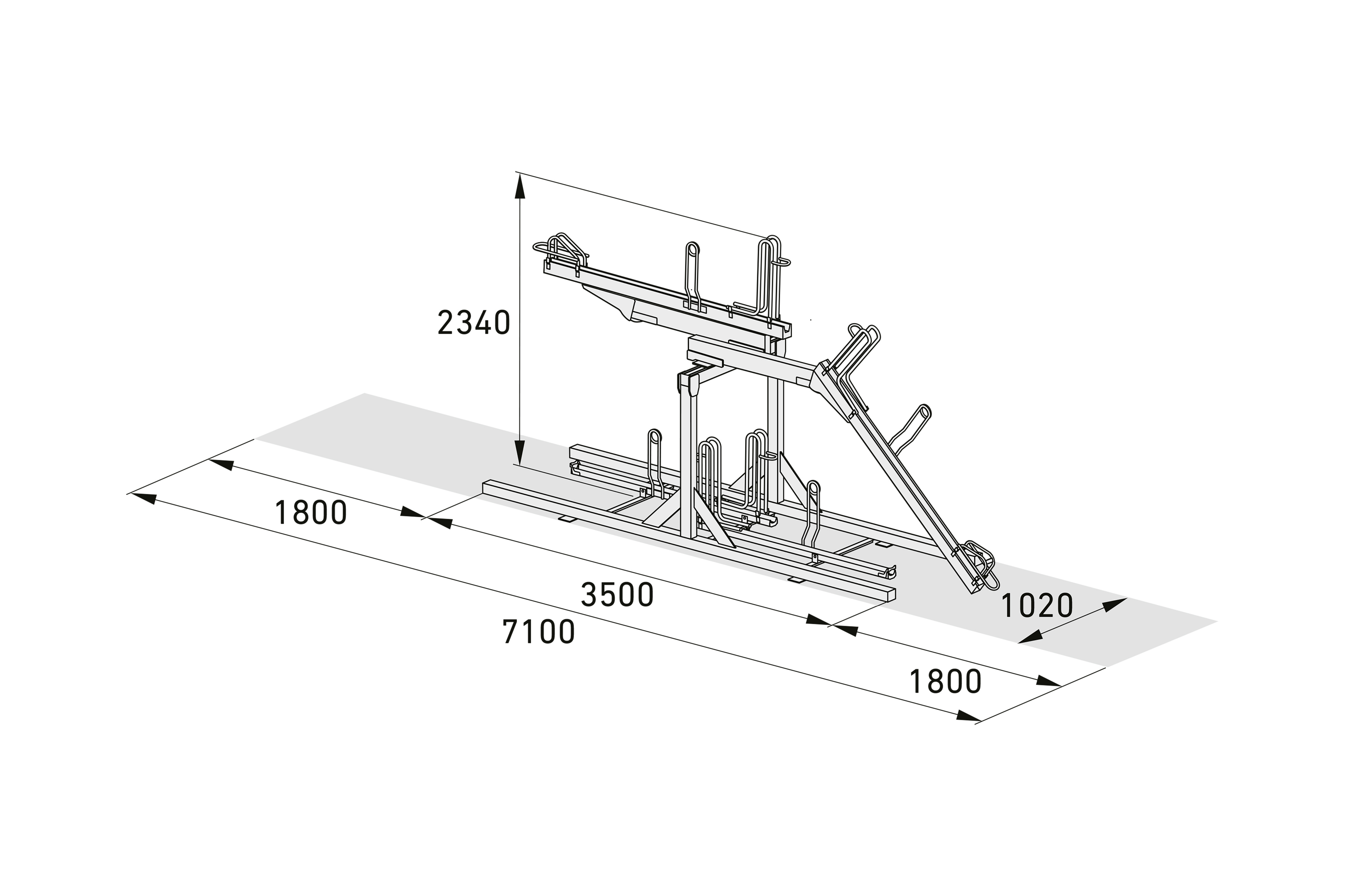 Technische Zeichnung: Doppelstockparker 'Lindau Profi' doppelseitig mit insgesamt 4 Einstellplätzen (Art. 41578.0001)