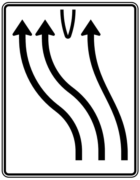 Modellbeispiel: VZ Nr. 501-15 3-streifig nach links, 2 Fahrstreifen übergeleitet