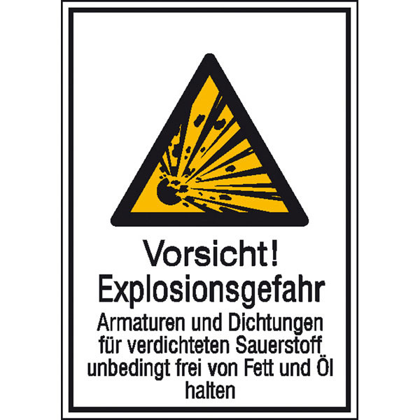 Modellbeispiel: Kombischild mit Warnzeichen und Zusatztext Vorsicht! Explosionsgefahr... (Art. 51.0406)