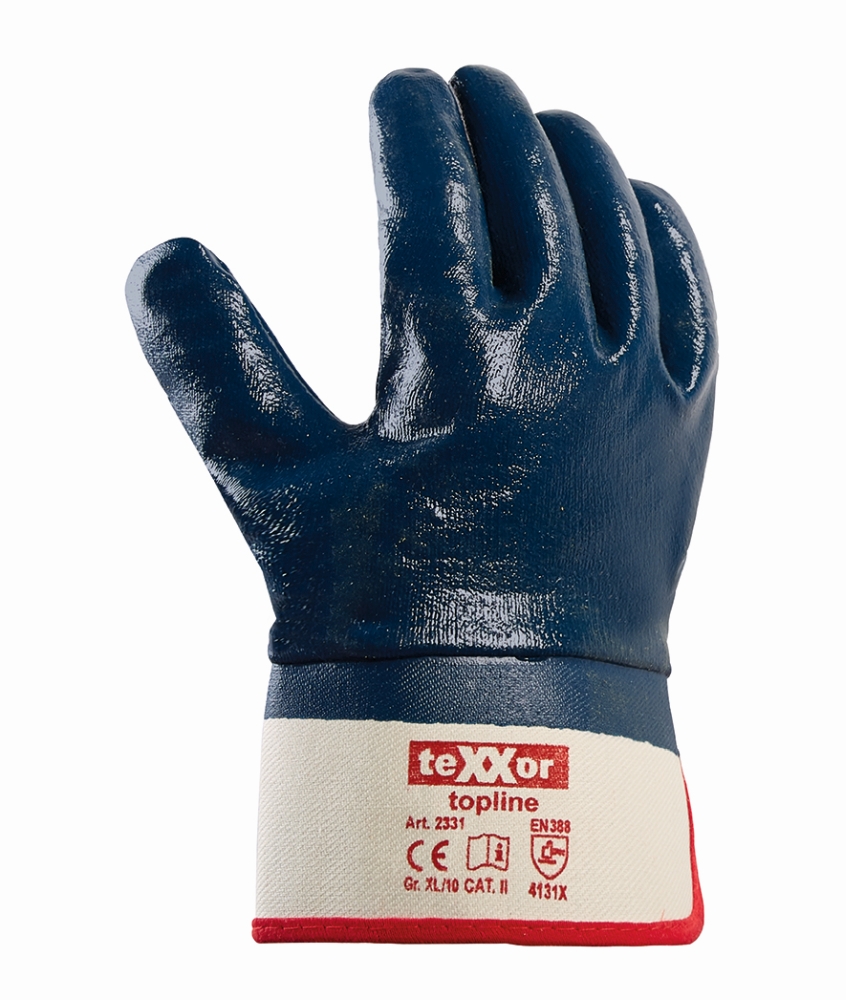 teXXor® topline Nitril-Handschuhe 'STULPE', Nitril-Vollbeschichtung (blau), 10 