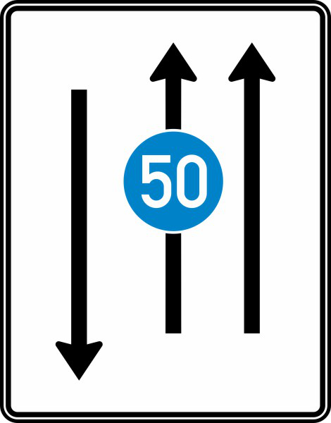 Modellbeispiel: VZ Nr. 526-31 Fahrstreifentafel mit Gegenverkehr und mit vorgeschriebener Mindestgeschwindigkeit