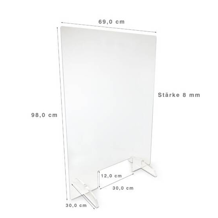 Hygiene-Trennwand 'ECO' mit Durchreiche, aus Acrylglas, Höhe 980 mm, Breite 690 mm