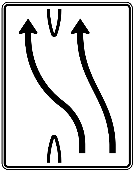 Modellbeispiel: VZ Nr. 501-13 2-streifig nach links, 1 Fahrstreifen übergeleitet